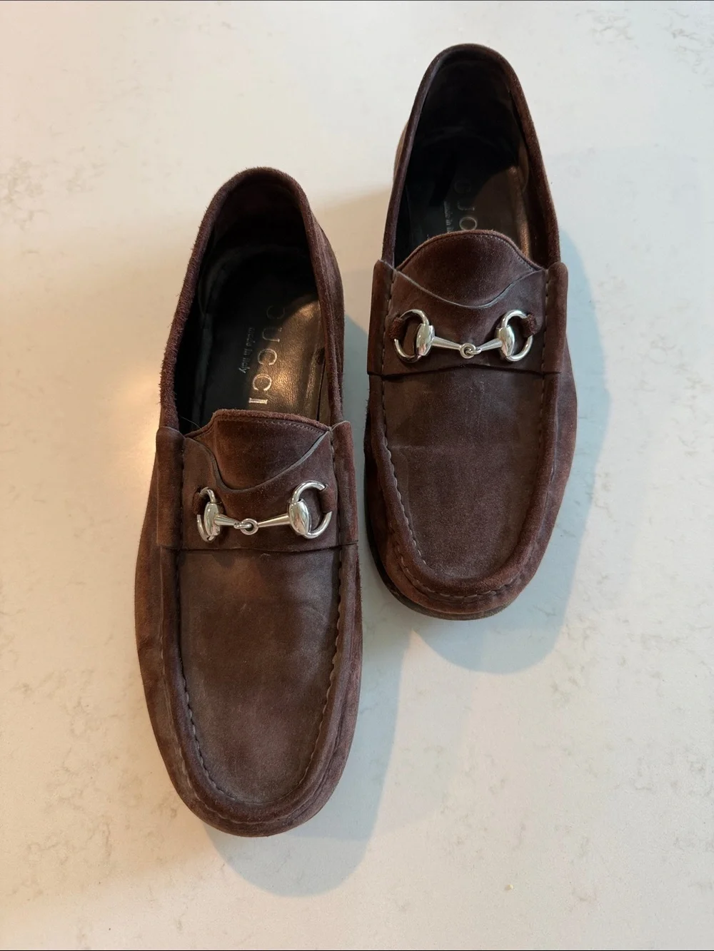 Gucci Mens Classic Brown Suede Horse Bit Loafers - Men